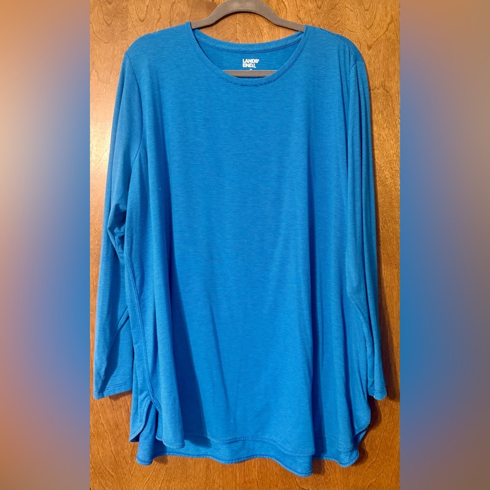 Lands' End Bright Blue Long-Sleeve Crewneck Tunic Top